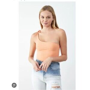 NWT Pacsun PacCares Eco One Shoulder Ribbed Crop Top - XS - Coral Peach